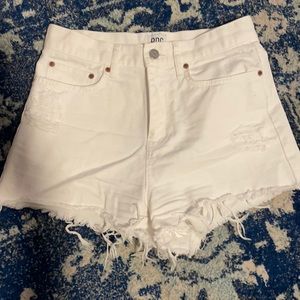 BDG white high rise jean shorts.